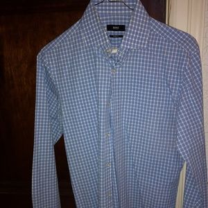 Hugo Boss Blue and White Striped Shirt